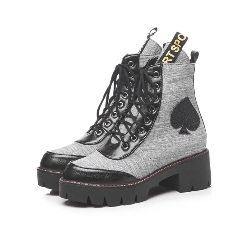 Women's non-slip stitching thick heel short boots - Grey