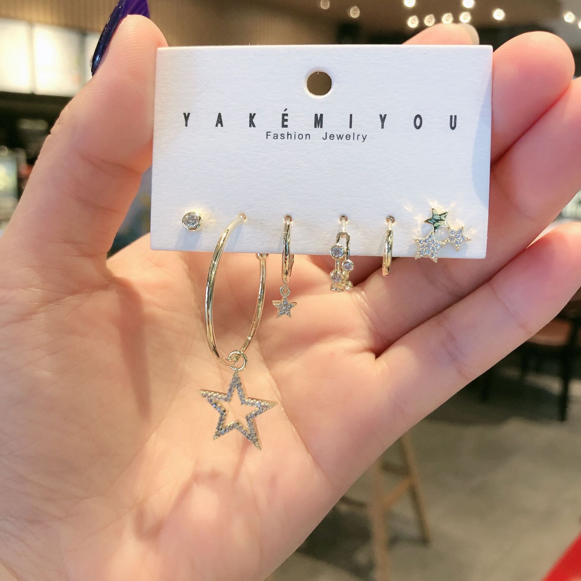 Five-pointed star small nail zircon earrings