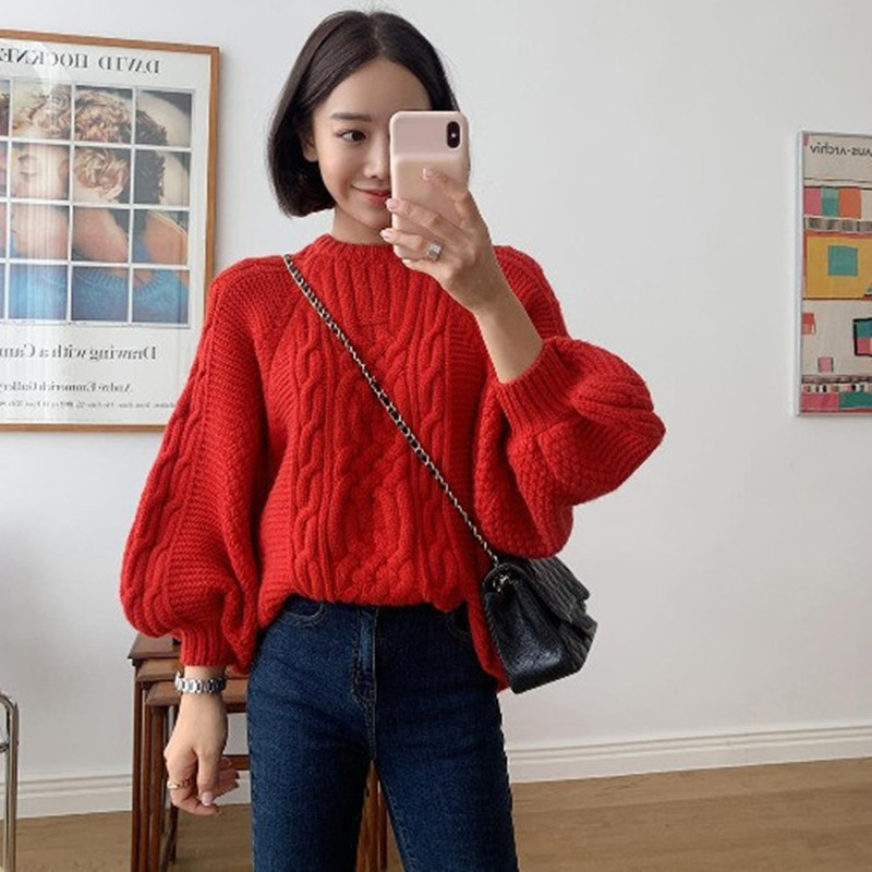 Lazy style niche lantern sleeve sweater women