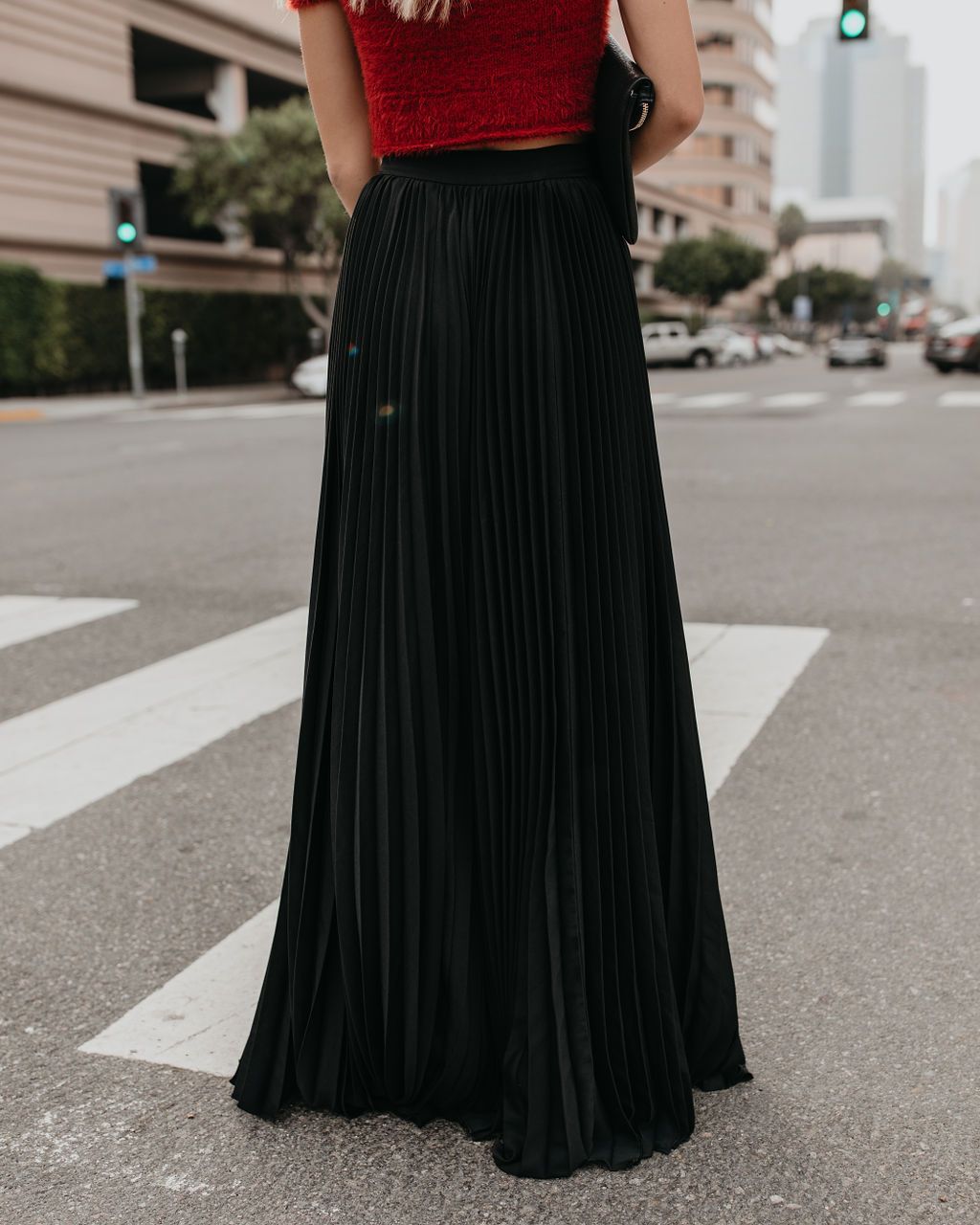 New European style plus size mid-high waist pleated skirt