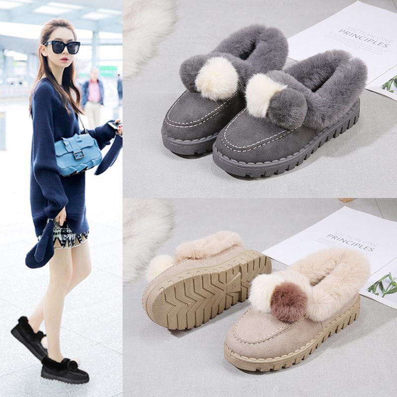 Hairy ball snow boots Korean style short tube hairy bow cotton shoes