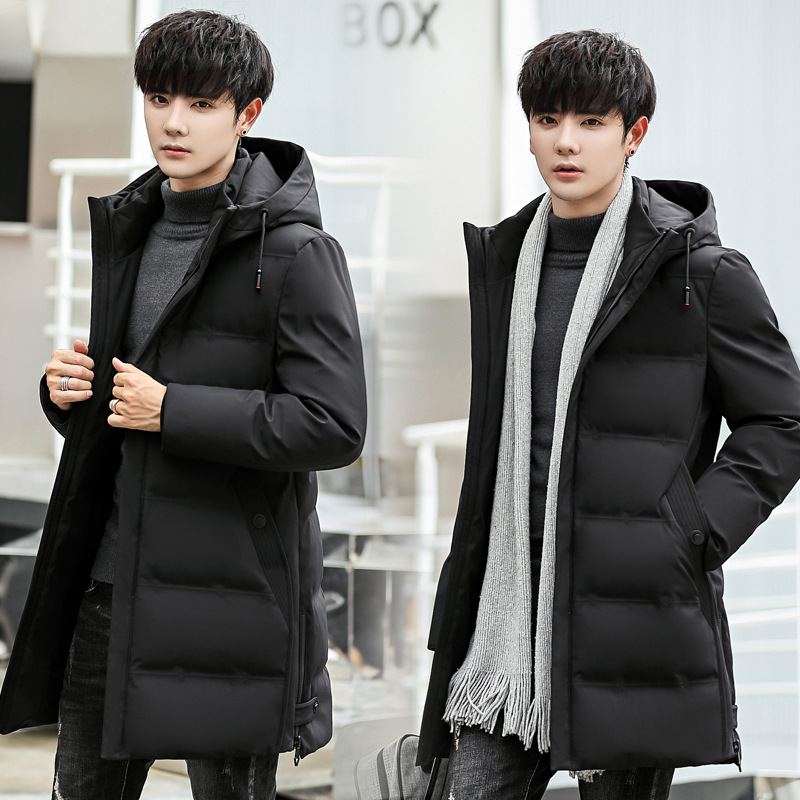 Korean Hooded White Duck Down Winter Long Warm Jacket Men's