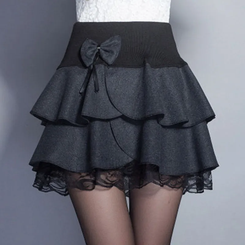 Fine Korean autumn and winter woolen skirt - Gray