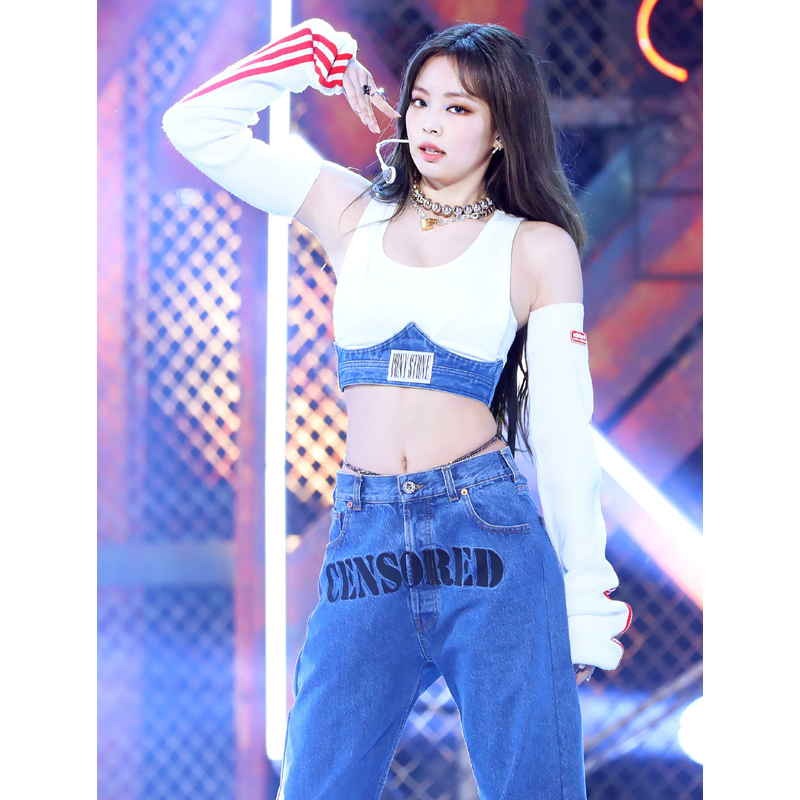 High-rise monogram embroidery jeans