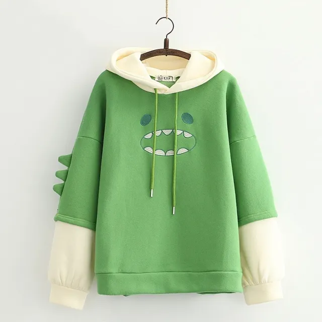 Color block warm and fleece hooded sweater Green - Shop at LoveMi