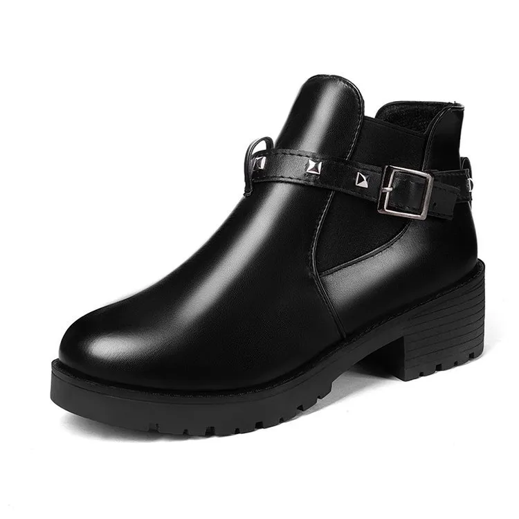 Women's retro belt buckle rivet Martin boots - Black