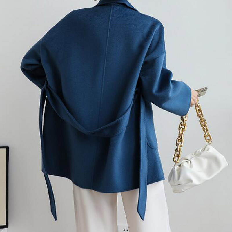 High-end nightgown water ripple double-sided cashmere coat women lace