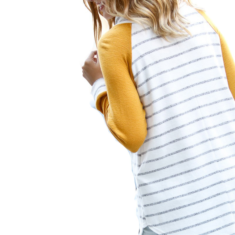 Printed striped stitching slim top autumn and winter