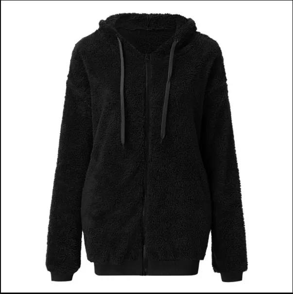 Women's Long Sleeve Sweatshirt Fleece Jacket - Black