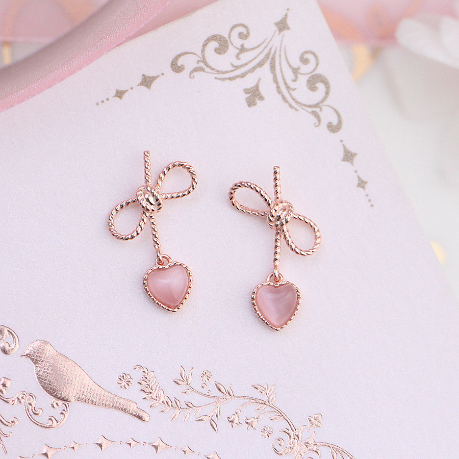 Japanese and Korean  and lovely pink love opal bow earrings