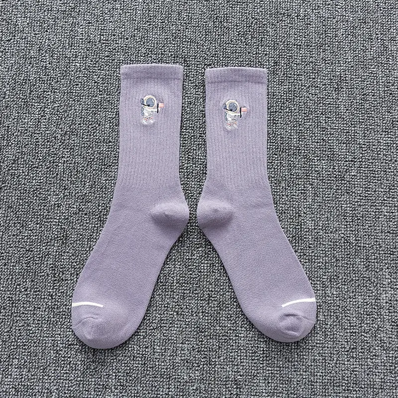 Embroidered cotton socks astronaut all-match sports