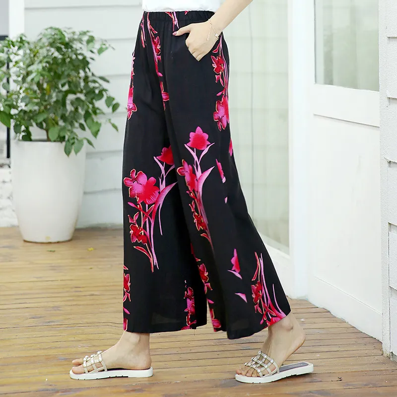 Elastic Waist Mother Wide Leg Pants Floral Pants - 3 Style