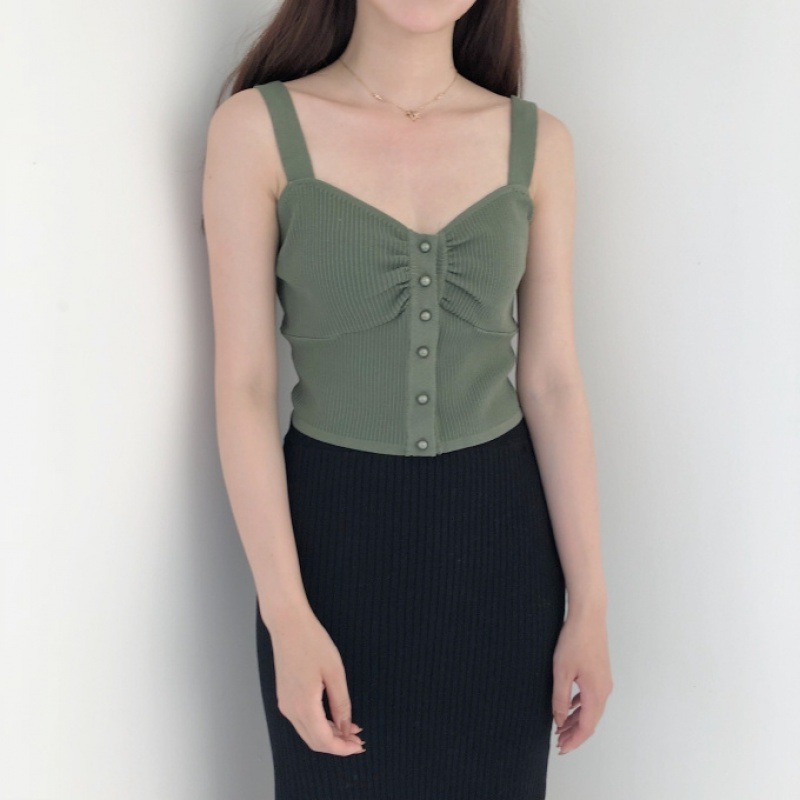Summer version temperament V-neck knitted sling