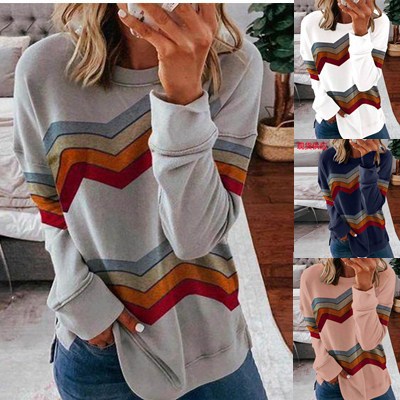 Striped color matching all-match sweater T-shirt women's top