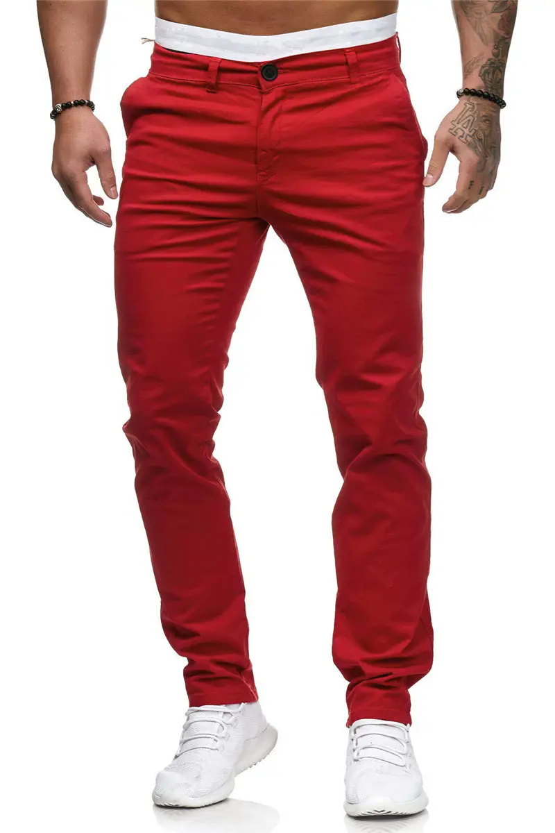 Men's solid color straight casual slim trousers