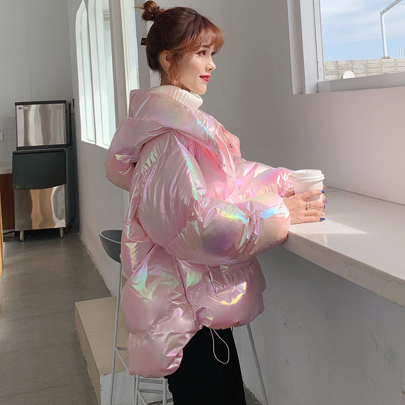 Glossy Short Colorful Cotton Jacket Laser Bread