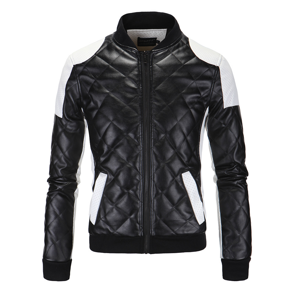 Men's stand-up collar PU motorcycle leather jacket