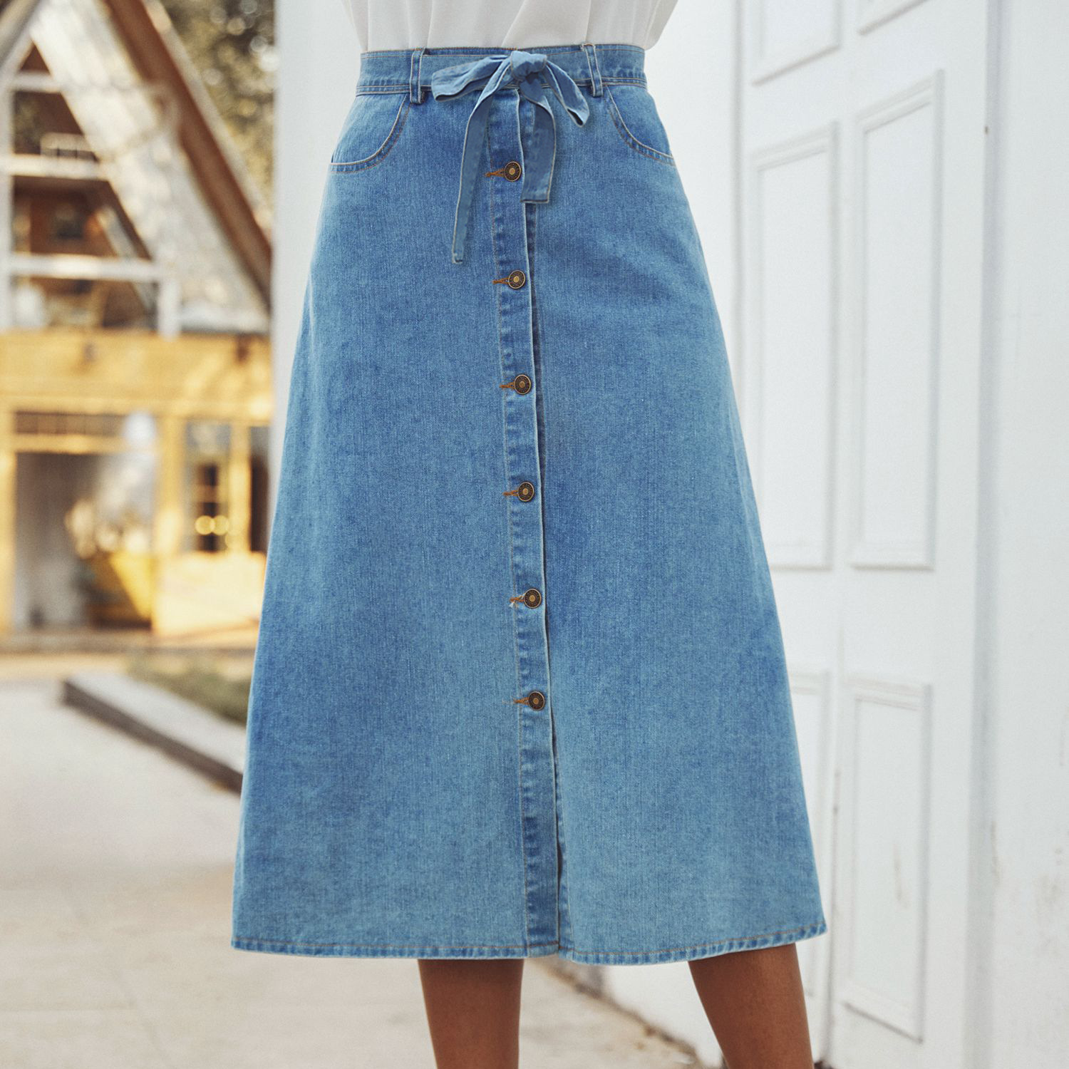 Temperament high waist denim skirt