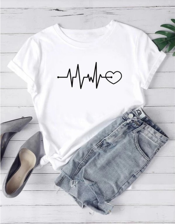 Heartbeat print short sleeve T-shirt