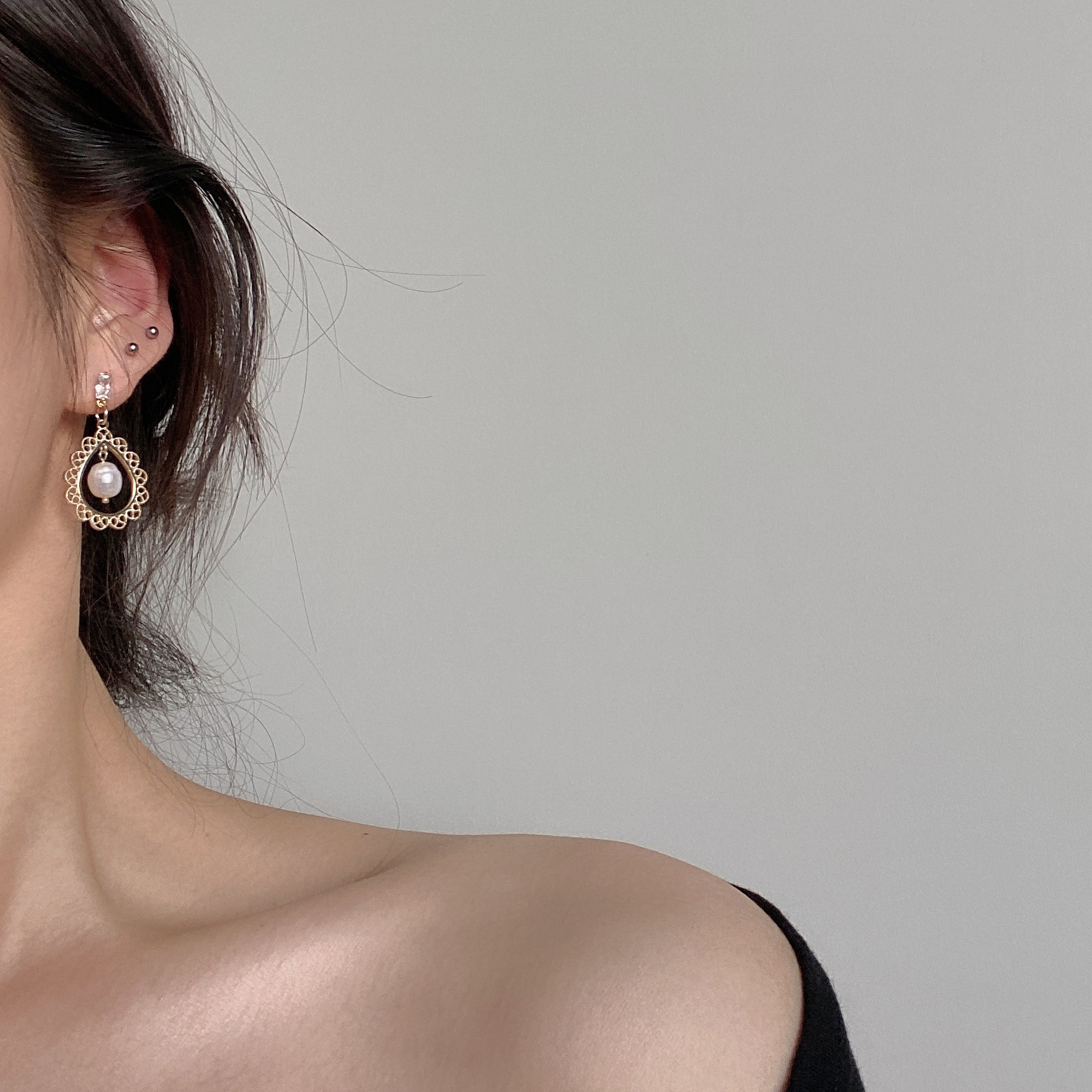 Korean Baroque temperament pearl earrings drop earrings