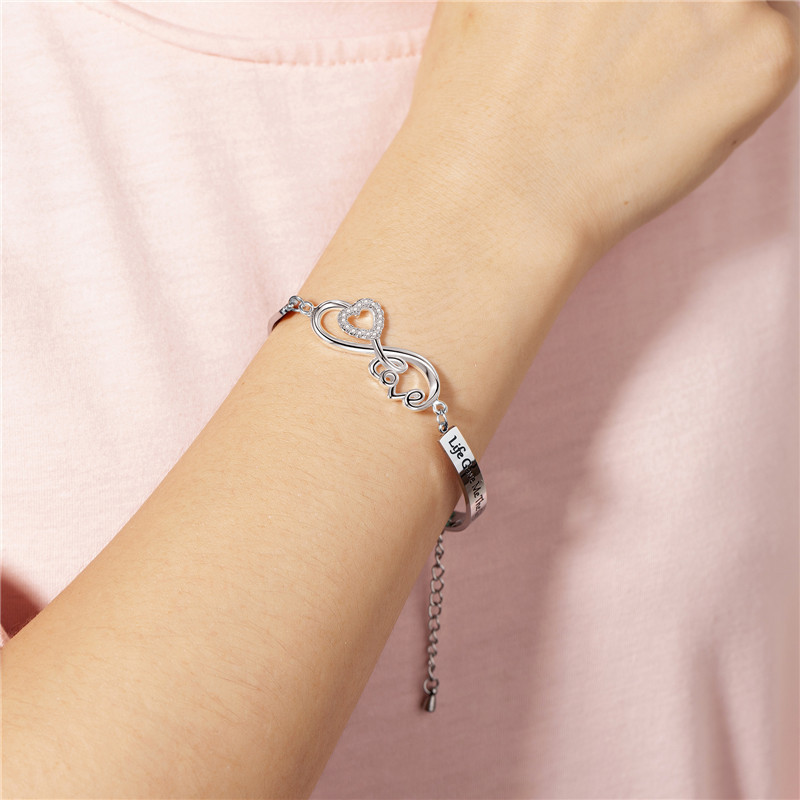 Creative diamond-studded love double curved piece bracelet