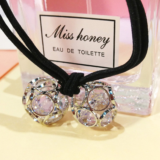 Korean version of hair accessories headdress Dongdaemun new alloy zircon hair ring hollow head rope double ball rubber band hair rope mixed batch ... White - Shop at LoveMi