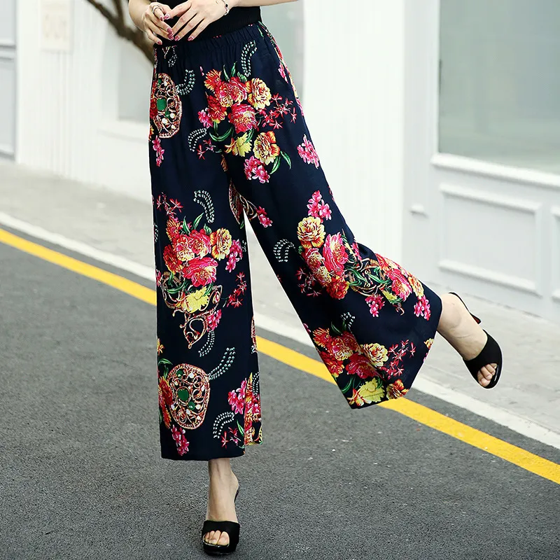 Elastic Waist Mother Wide Leg Pants Floral Pants - 6 Style