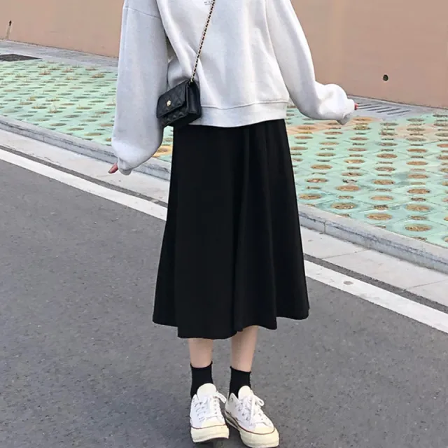 High waist mid length A line skirt all match skirt Black - Shop at LoveMi