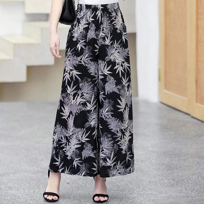 Elastic Waist Mother Wide Leg Pants Floral Pants - 13 Style