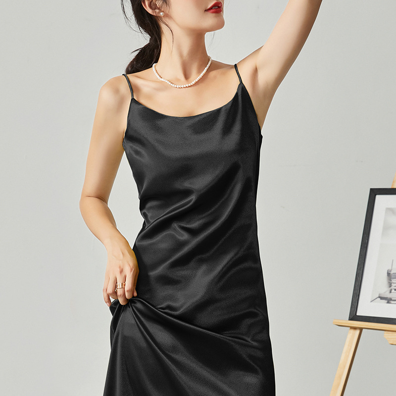 Mid-length silk sling acetate satin dress