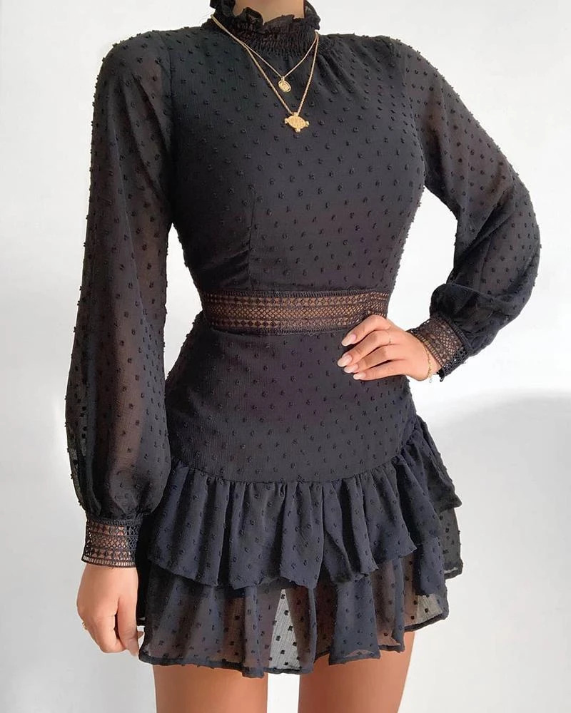 New high-waist lace slim-fit solid color skirt