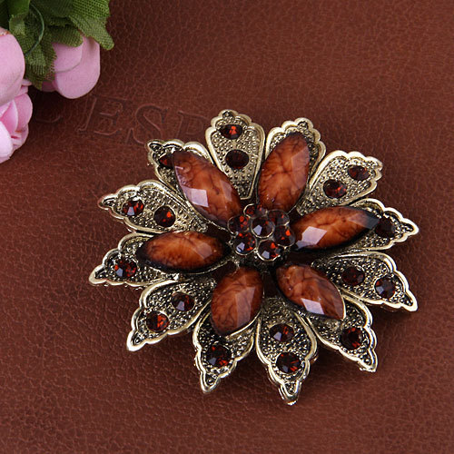 Retro resin collar pin silk scarf buckle corsage Brown - Shop at LoveMi