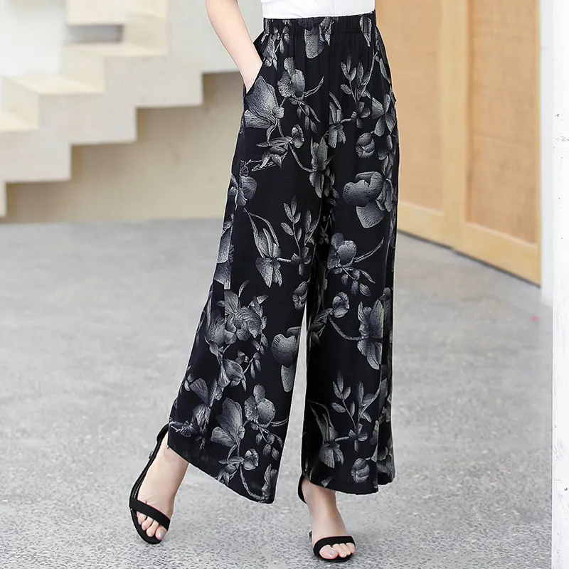 Elastic Waist Mother Wide Leg Pants Floral Pants - 17 Style