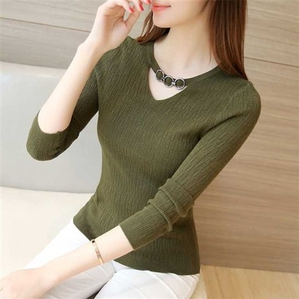Women's threaded ring close-fitting base sweater