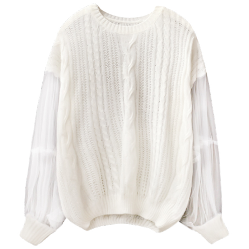 Women's lace stitching hollow pullover sweater