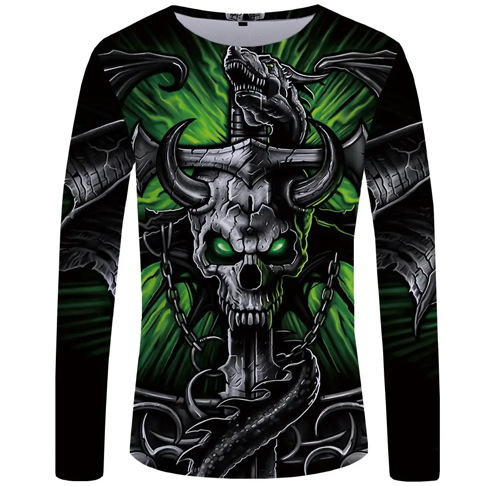 Men's Long Sleeve 3D Skull Digital Print T-shirt
