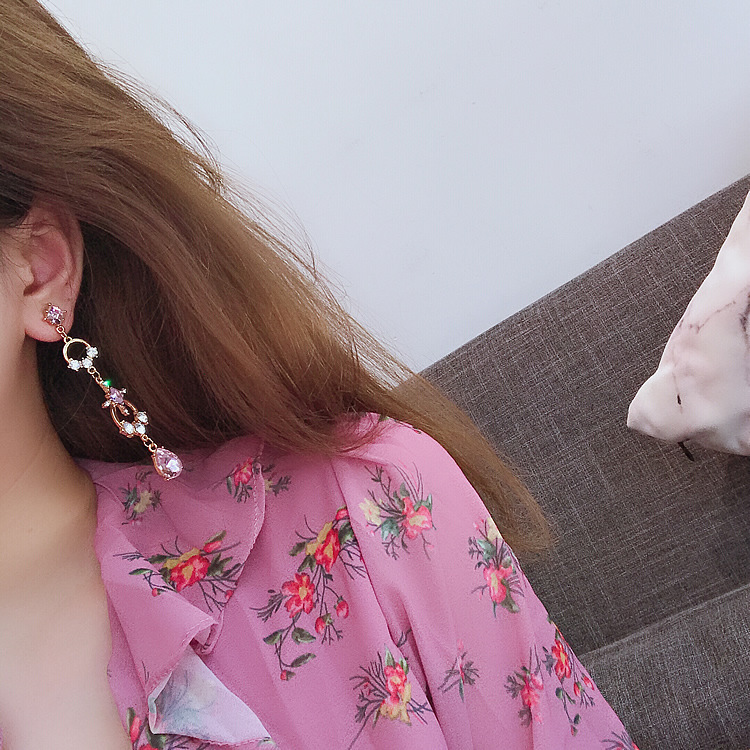 New 925 silver needle baroque style pink drop earrings