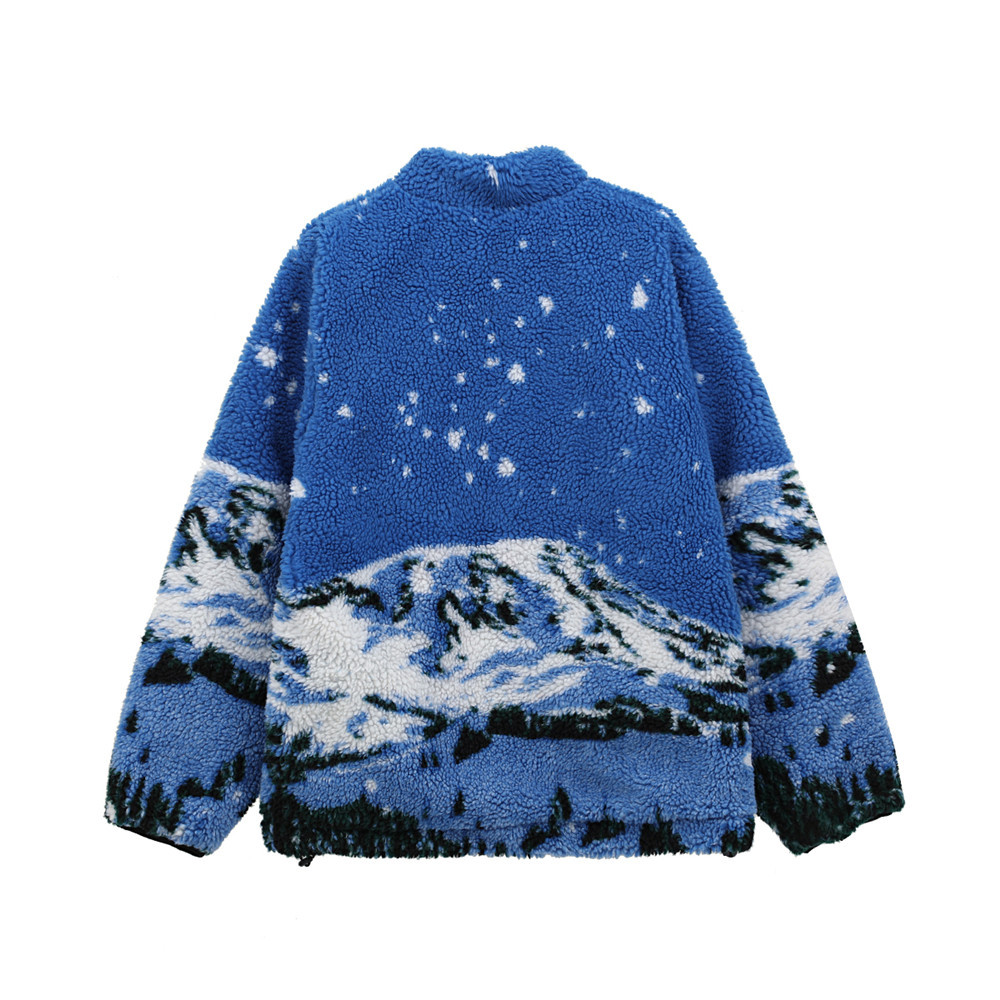 National tide landscape printed polar fleece padded jacket men