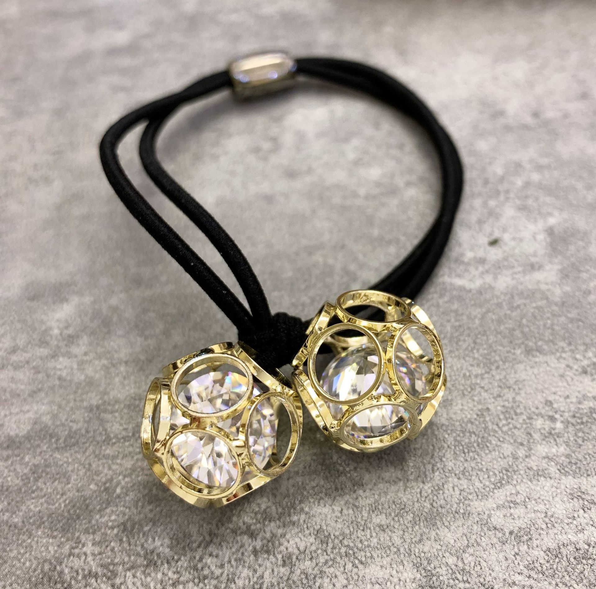 Korean version of hair accessories headdress Dongdaemun new alloy zircon hair ring hollow head rope double ball rubber band hair rope mixed batch ... Champagne Gold - Shop at LoveMi