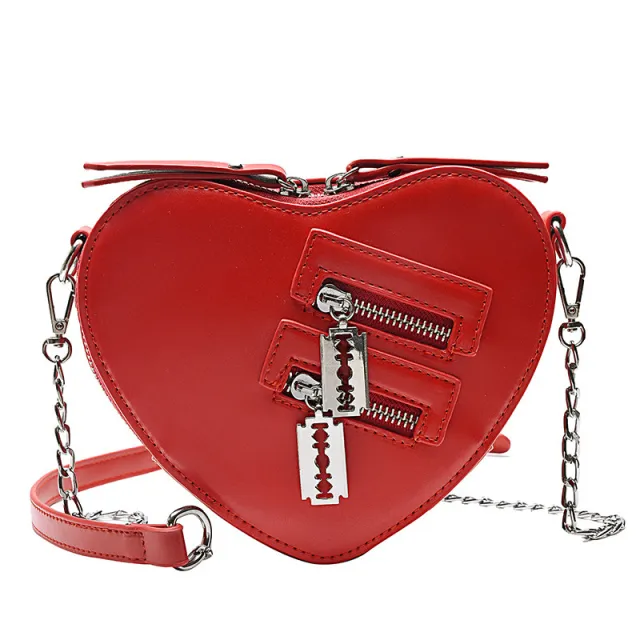 Creative Heart Chain Pu Small Satchel Red - Shop at LoveMi