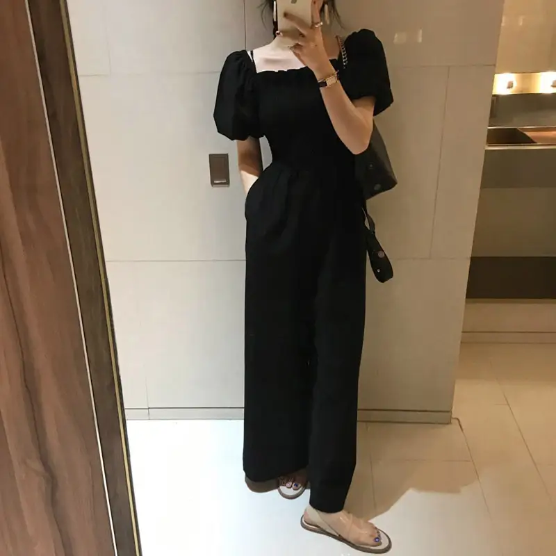 Palace puff sleeve waist pocket one-piece casual pants