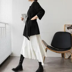High-end nightgown water ripple double-sided cashmere coat women lace - Black - View 1