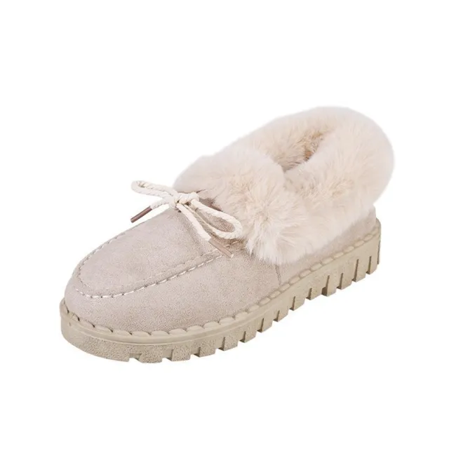 Hairy ball snow boots Korean style short tube hairy bow cotton shoes Beige - Shop at LoveMi