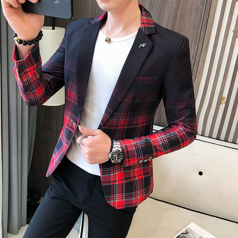Plaid suit coat slim suit jacket men's suit spring fashion men's suit