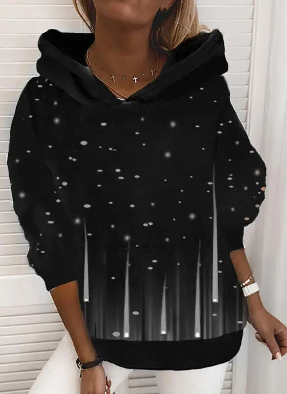Fashion casual printed hooded long sleeve sweater for women Grey - Shop at LoveMi