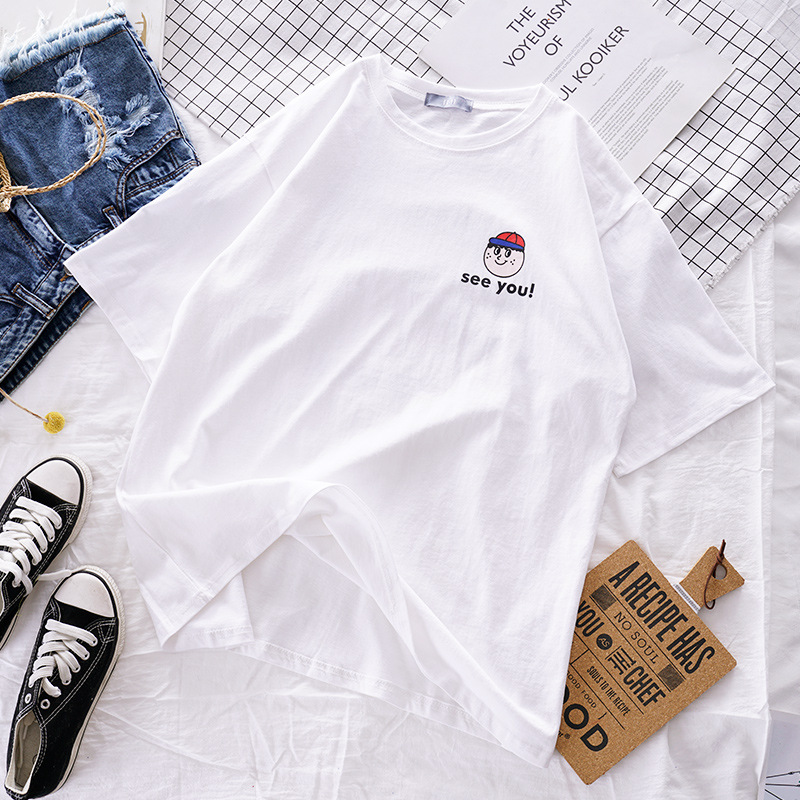 Korean style loose all-match cec half sleeve t-shirt