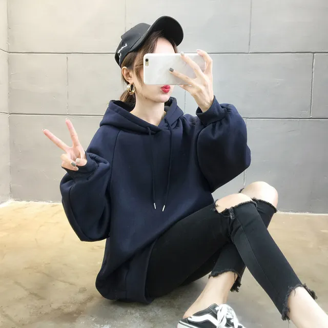 Korean style trendy student loose all match blouse Navy Blue - Shop at LoveMi