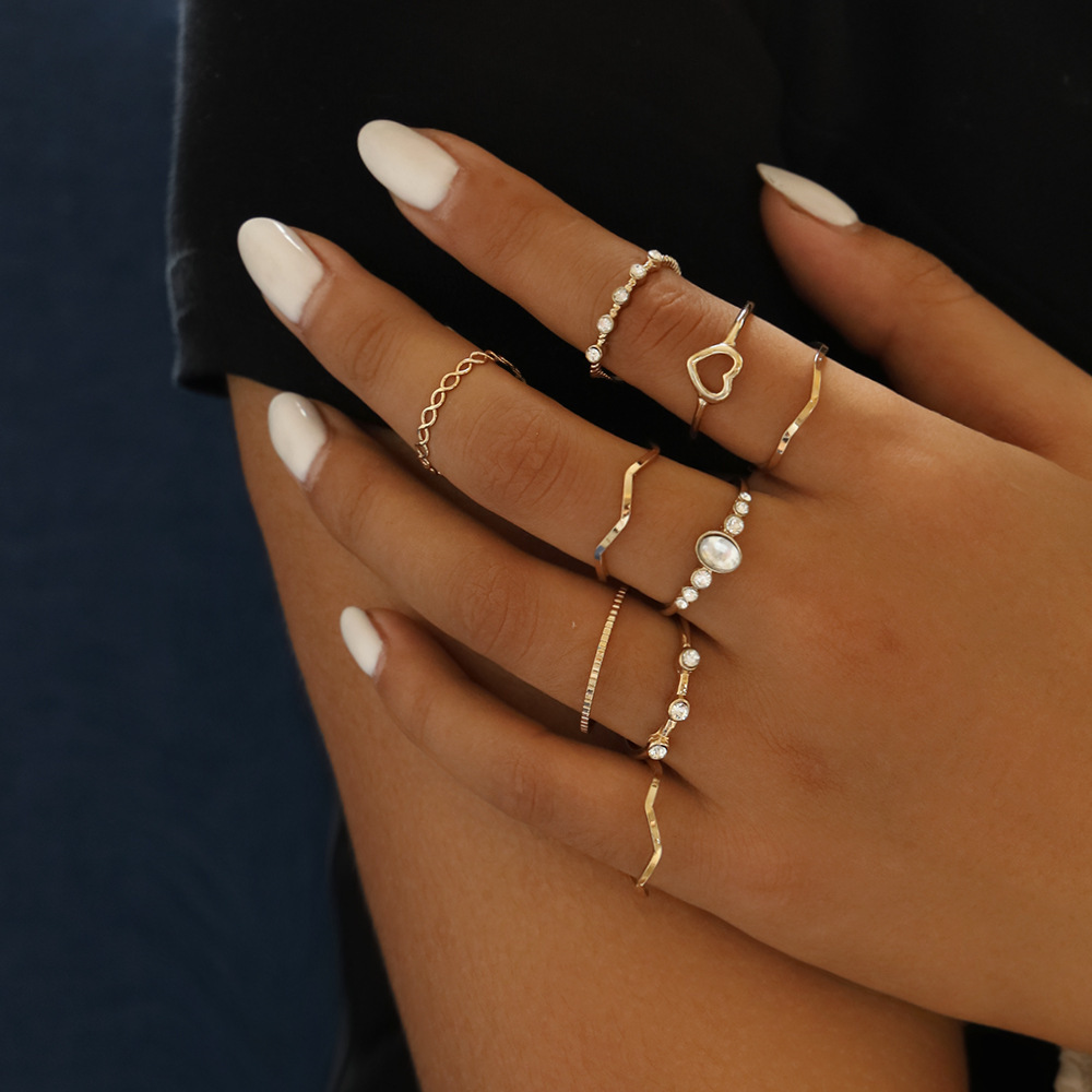 Simple Ladies Knuckle Hollow Love Wave Ring Set