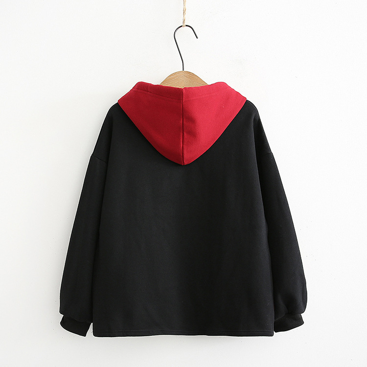 Lucky Cat Sakura Embroidery Tassels Drawstring Hoodie