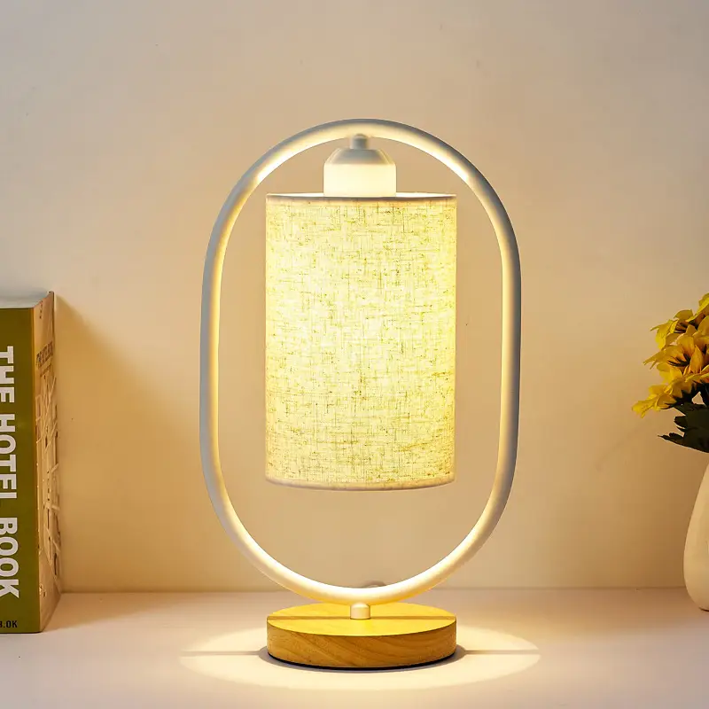 Solid wood new Chinese retro fabric night light